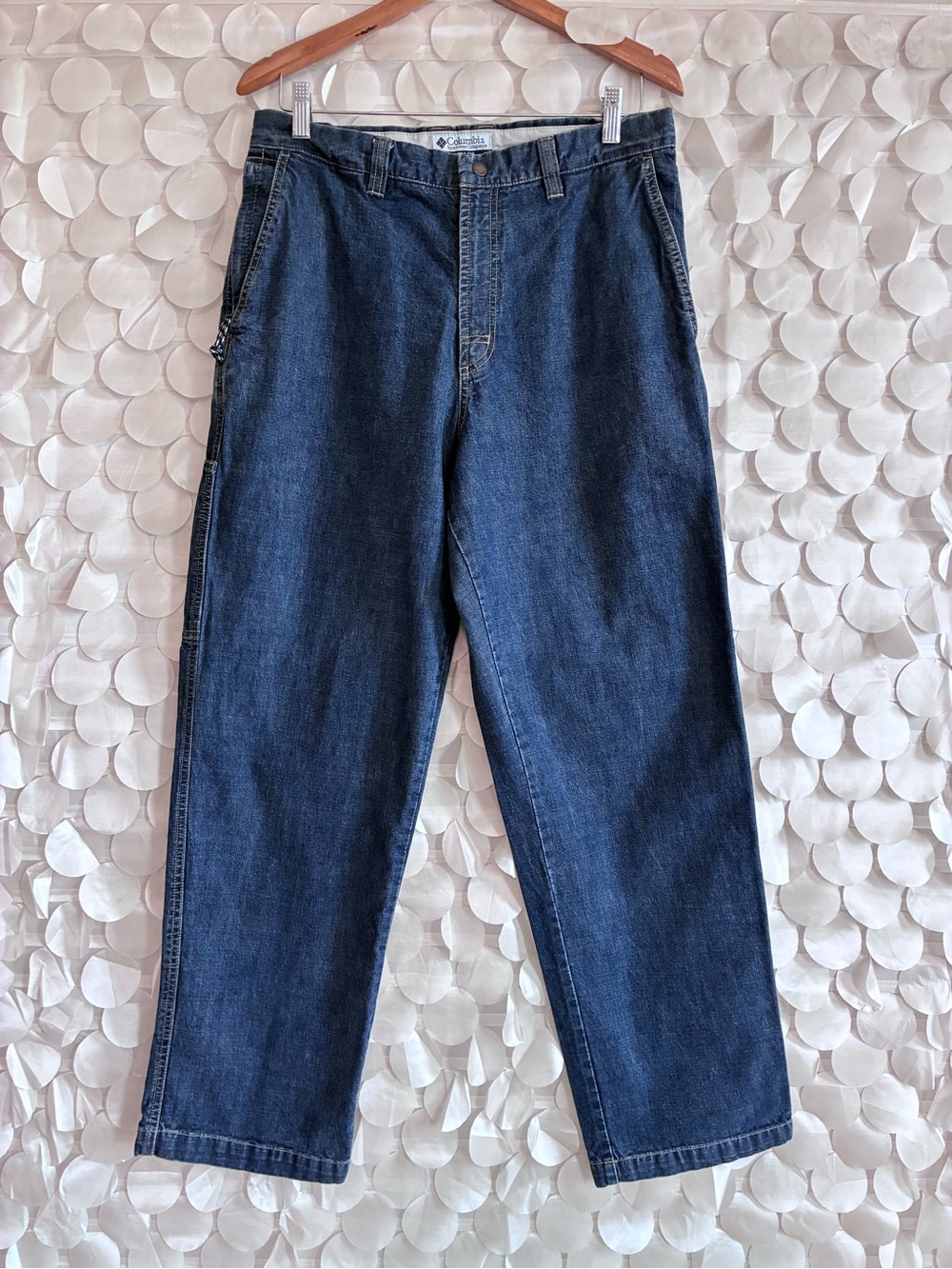 34x32 Columbia Snap Button Men’s Carpenter Jeans Blue Denim Utility Workwear